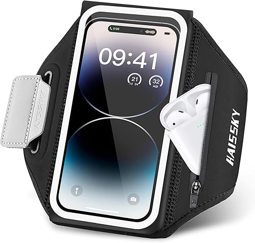 Miniatura 8 de Brazalete para teléfono celular con bolsillo con cremallera, soporte para iPhone 16 Pro Max/15/14 Pro Max/13/12/11 Pro Max/XS/XR, Galaxy S20 S10,