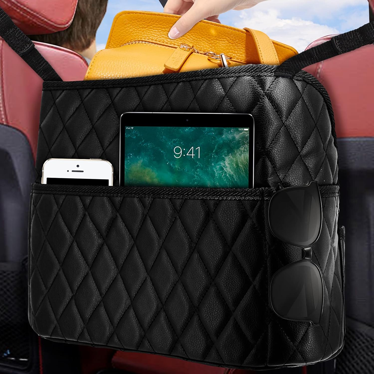 Car Handbag Holder Purse Leather Pocket Between Seats