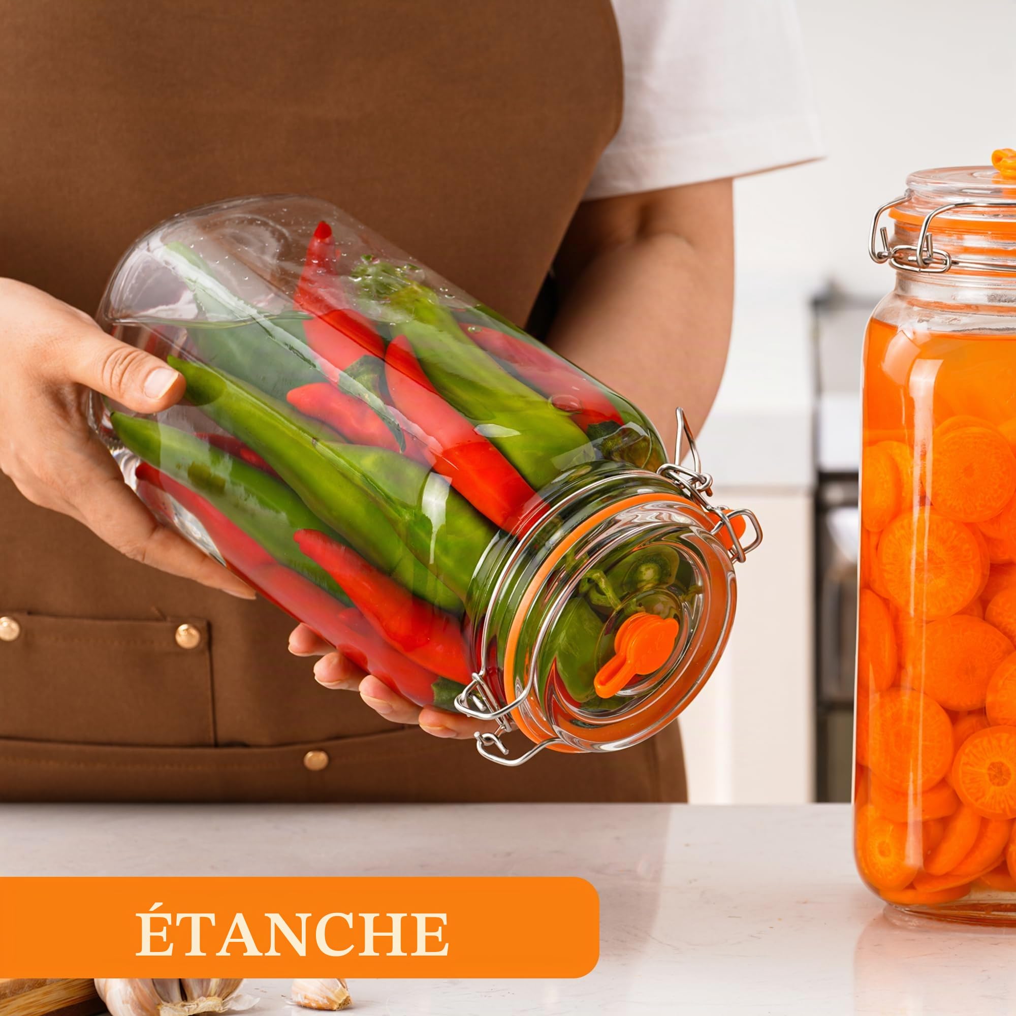 Lot de 2 bocaux de fermentation de 2 L avec poids et verrou d'air, kit de fermentation pour choucroute, kimchi, kombucha et cornichons