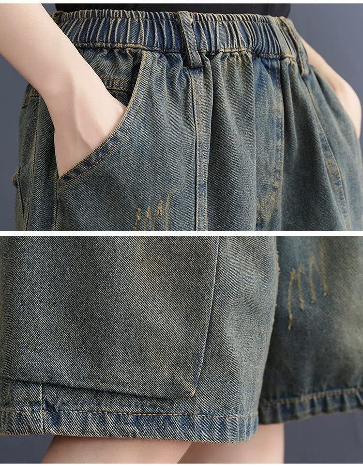 Short Femmes Rétro Et Vieux Shorts en Denim Model en Liberté De Grande Taille