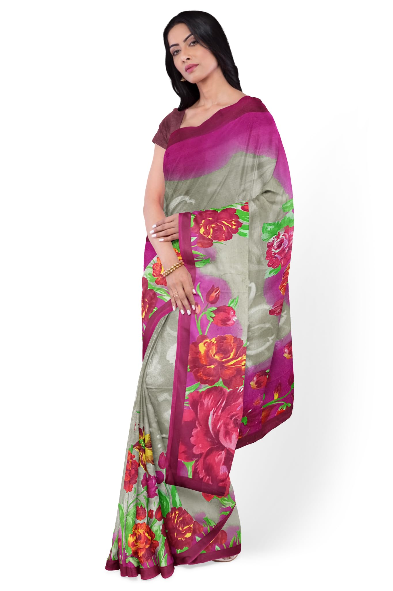 Garden Vareli Nara Chiffon Printed Saree With Unstiched Blouse Piece