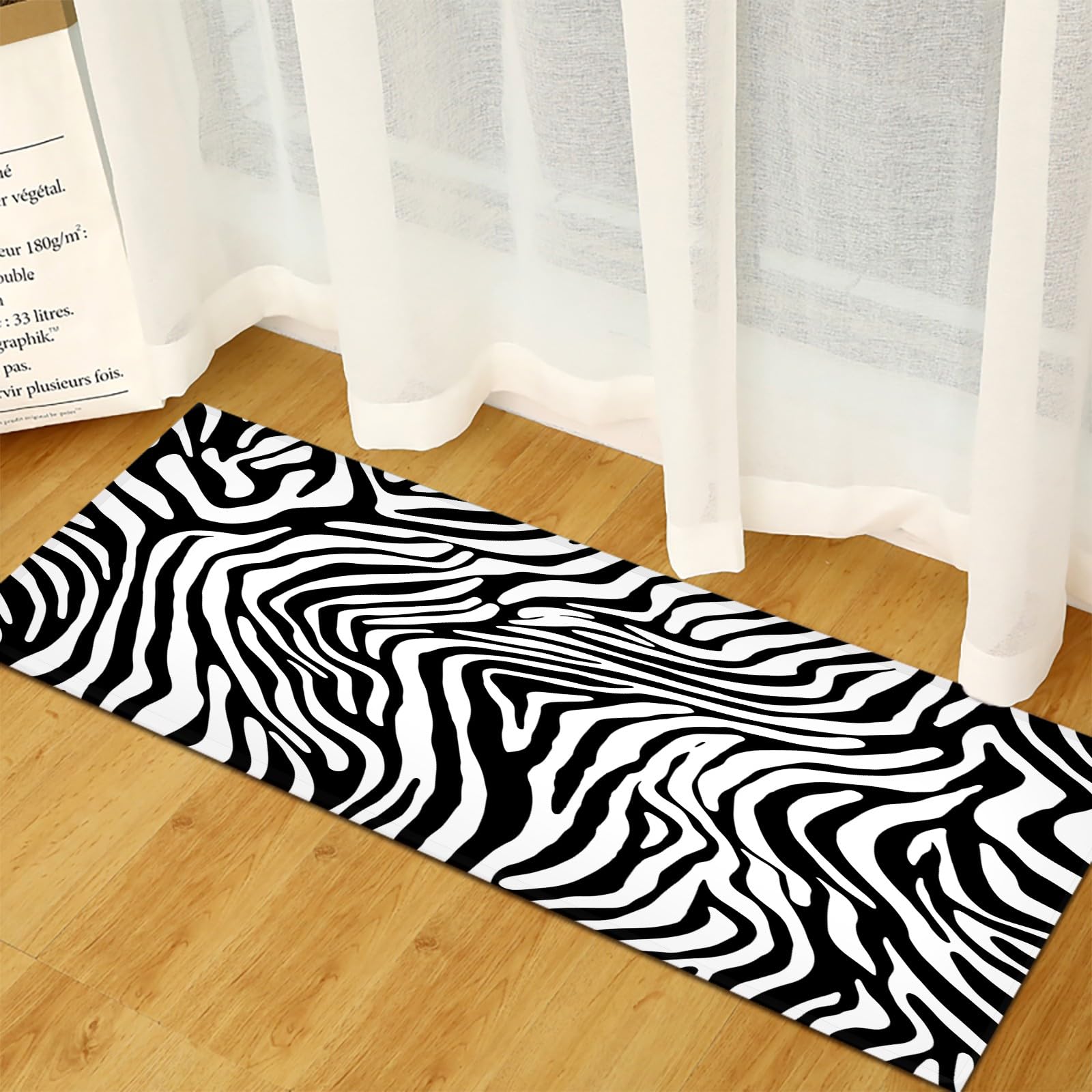 Tappeto da cucina antiscivolo, lavabile, 60 x 180 cm, stampa zebrata, assorbente, a pelo basso, per cucina, camera da letto, ingresso, lavanderia