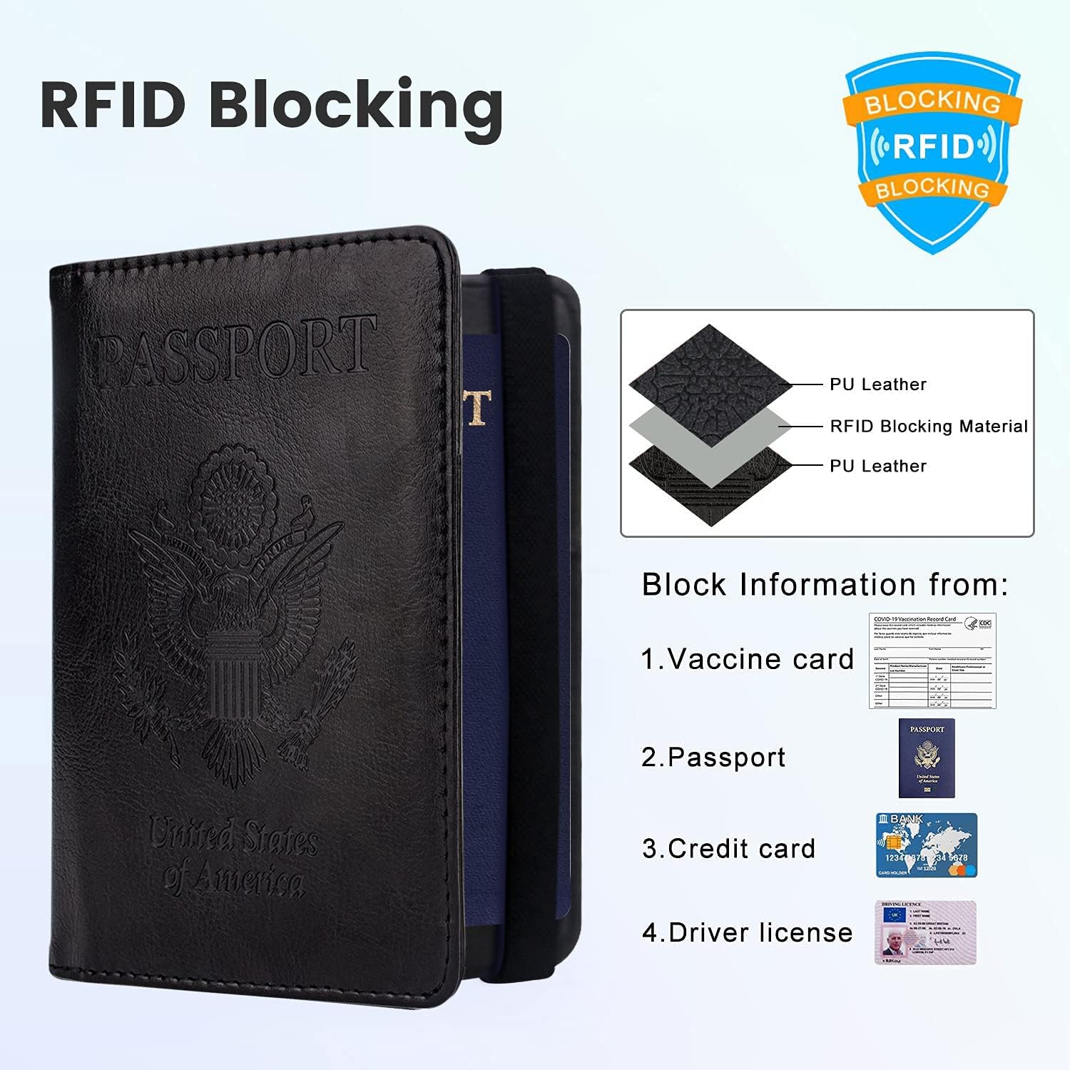  | YIXXI Passport and Vaccine Card Holder Combo PU Leather Rfid Blocking Passport Holder with Vaccine Card Slot Travel Wallets Protector Cover for Men Women Family (Black) | Passport Covers