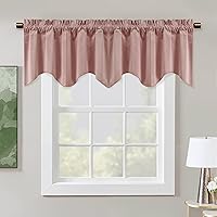 Vista 14 de StangH Cortinas decorativas de lujo, cenefa azul con bloqueo de luz, cenefa festoneada para ventana pequeña con bolsillo sólido para barra, cortina