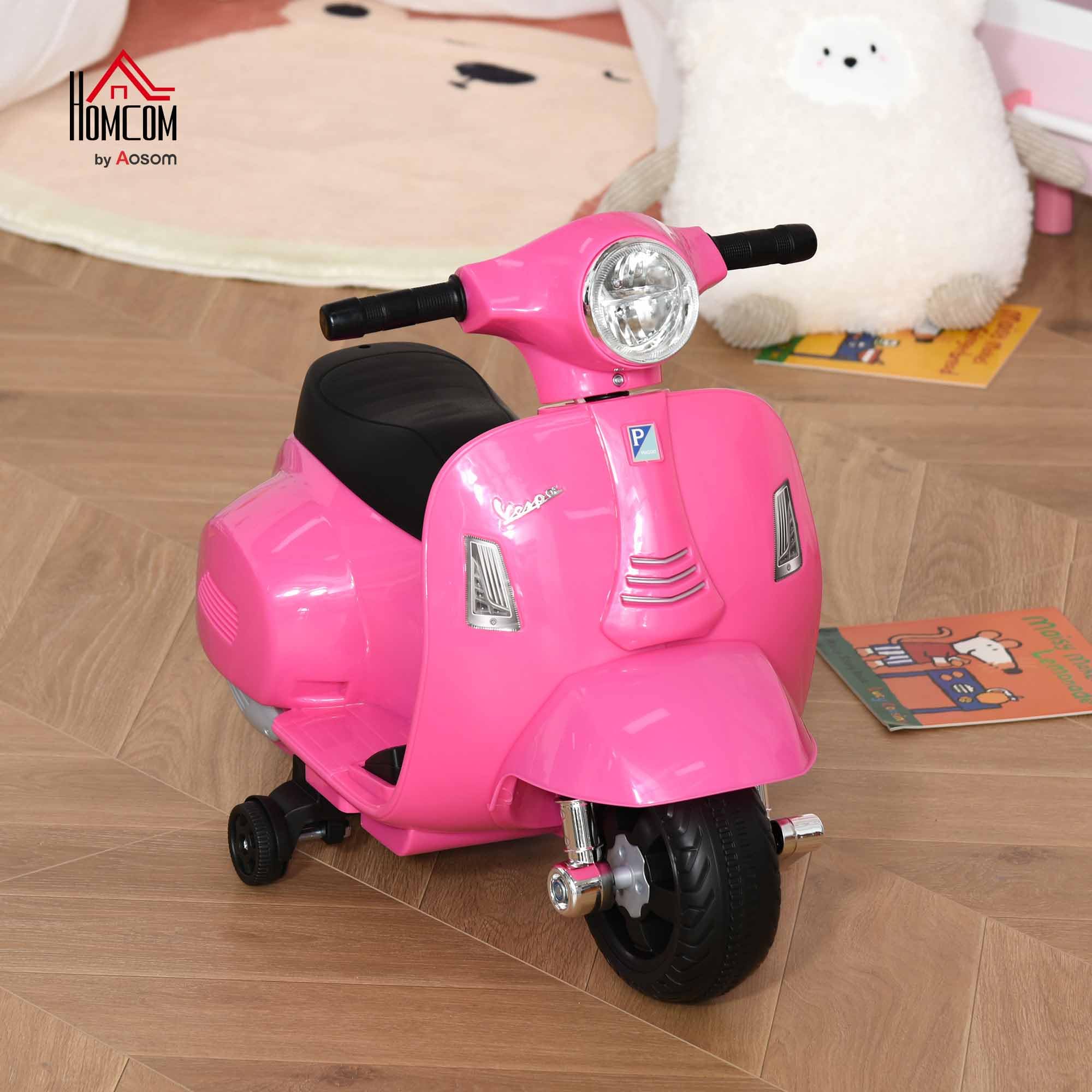 HOMCOM Moto Elettrica per Bambini 6V con Licenza Ufficiale Vespa Batteria, Motorino Elettrico per Bambini da 18-36 Mesi con Fari e Clacson, 66.5x38x52cm, Rosa