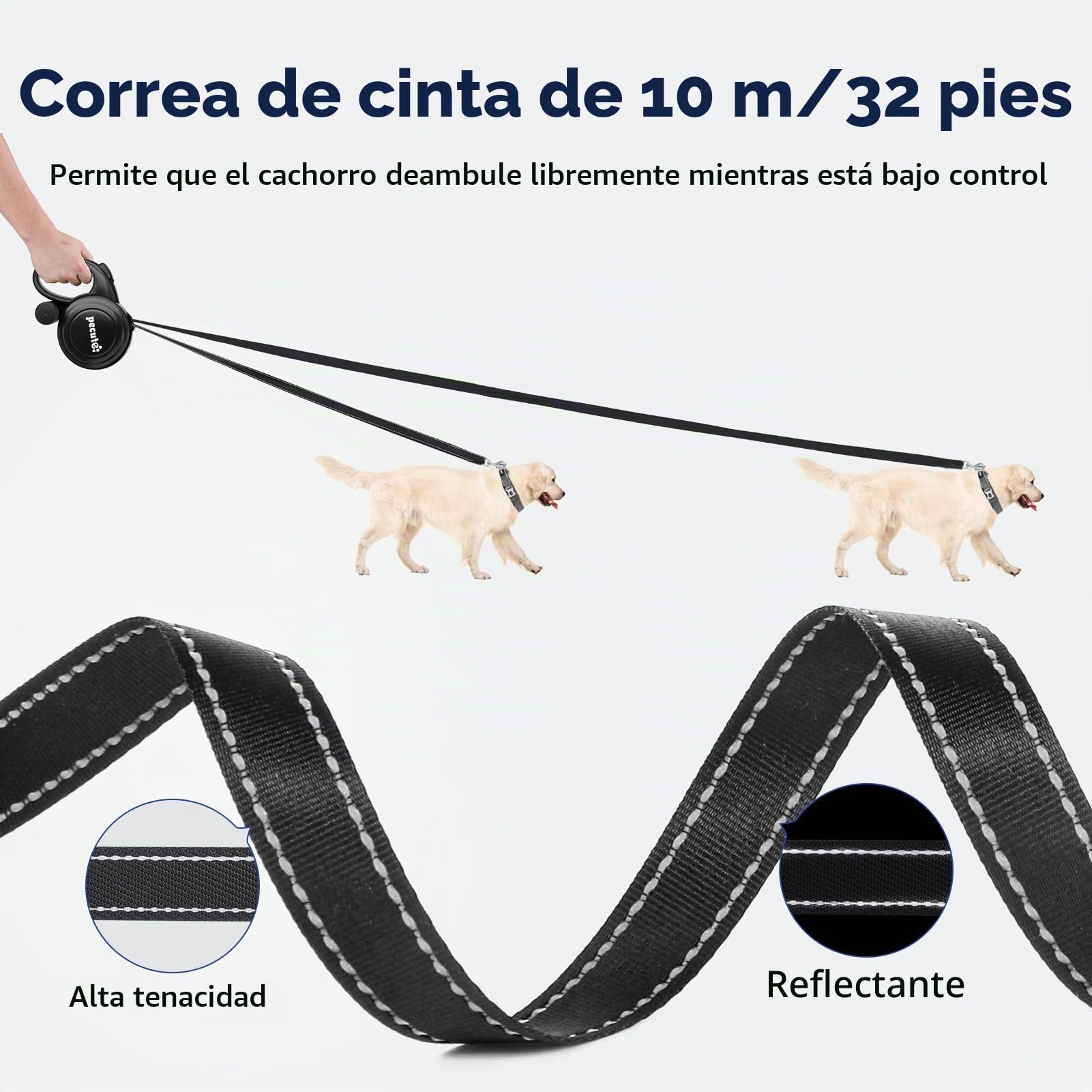 Pecute Correa Perro Extensible,Correas Flexi 10 Metros con Costuras Reflectantes Lluminosas para Perros Medianos y Grandes,Trela cao Extensível con Bolsa de Basura,hasta 50KG