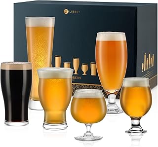 Libbey Craft Brews Assorted Beer Glasses Set of 6 with Gift Box – Lead‑Free Specialty Beer Glassware for IPA, Stout, Wheat, Lager, Sour & High‑ABV – Dishwasher Safe