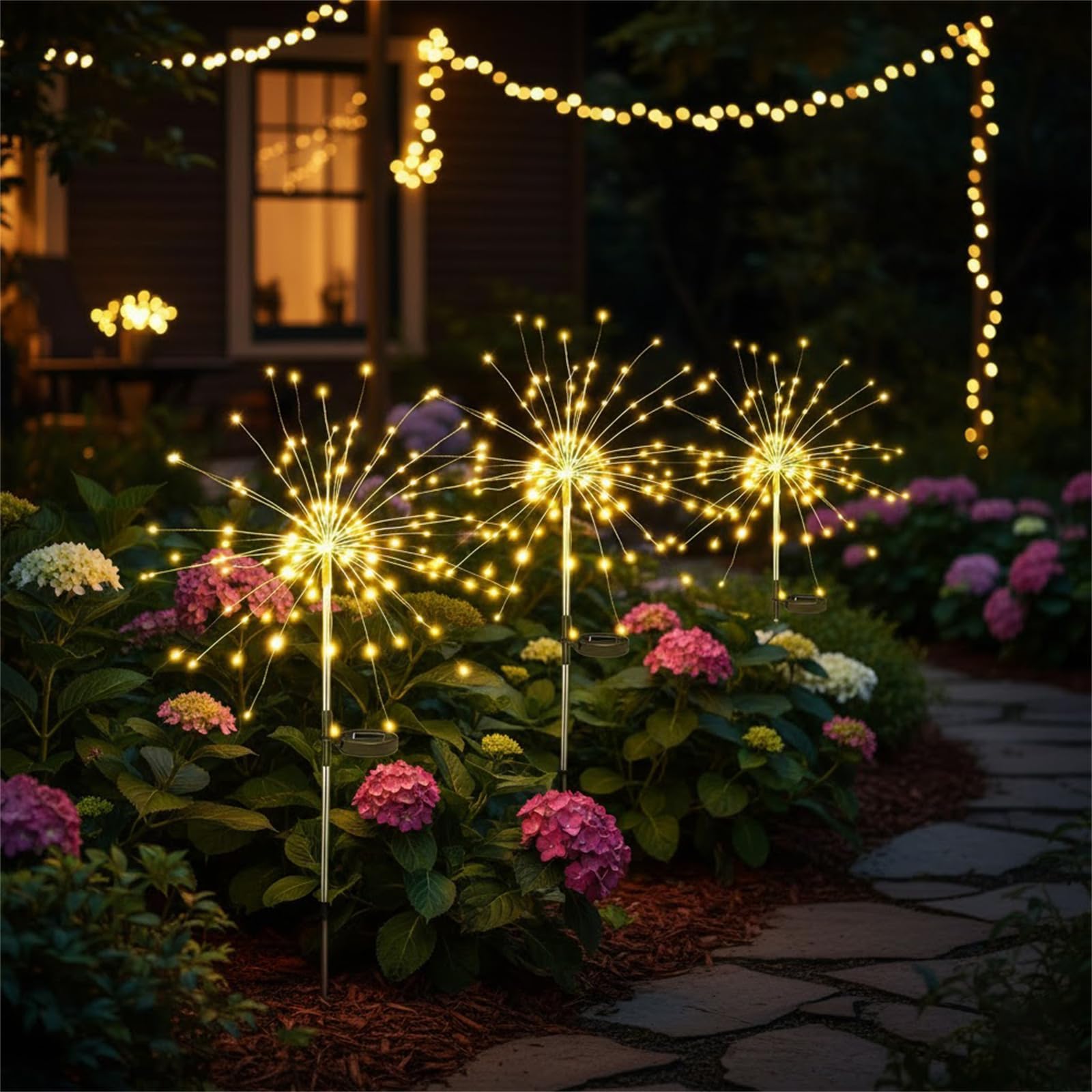 Table Lights Fireworks, Mini Table Starburst Lights LED with Remote Control, Led Christmas Starburst Firework Lamp for Indoor Christmas Tables, Party & Home Décor (Warm Light, 3Pcs)