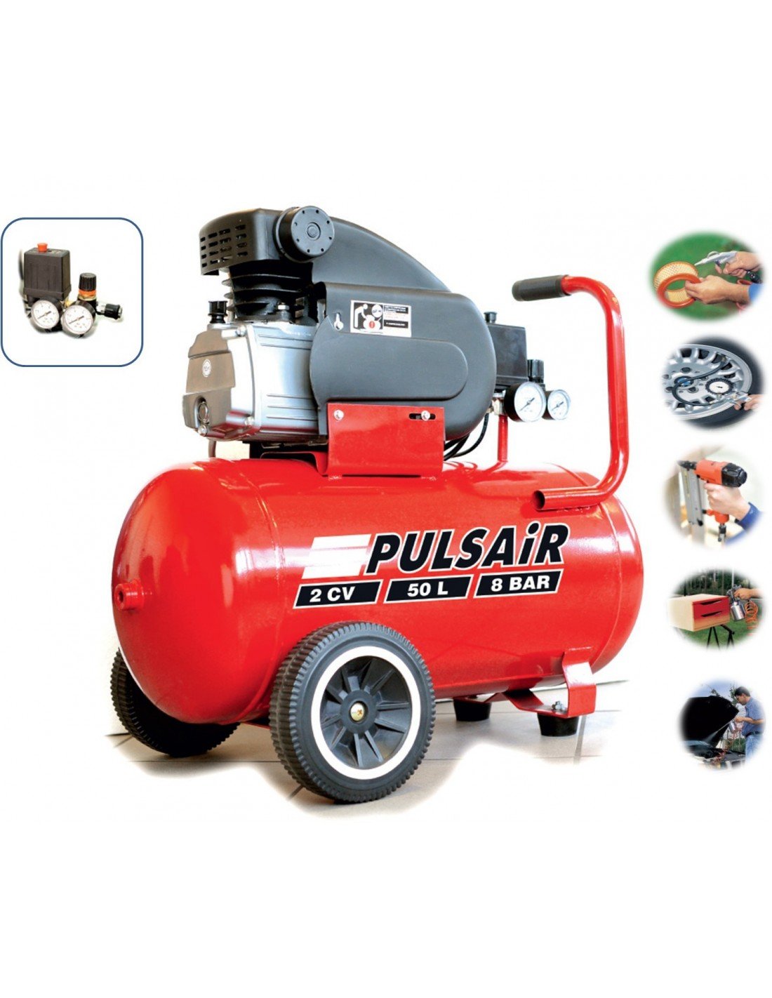 PRODIF Compresseur COAX 50L 2CV 8B Mono Rouge Légers avec huile