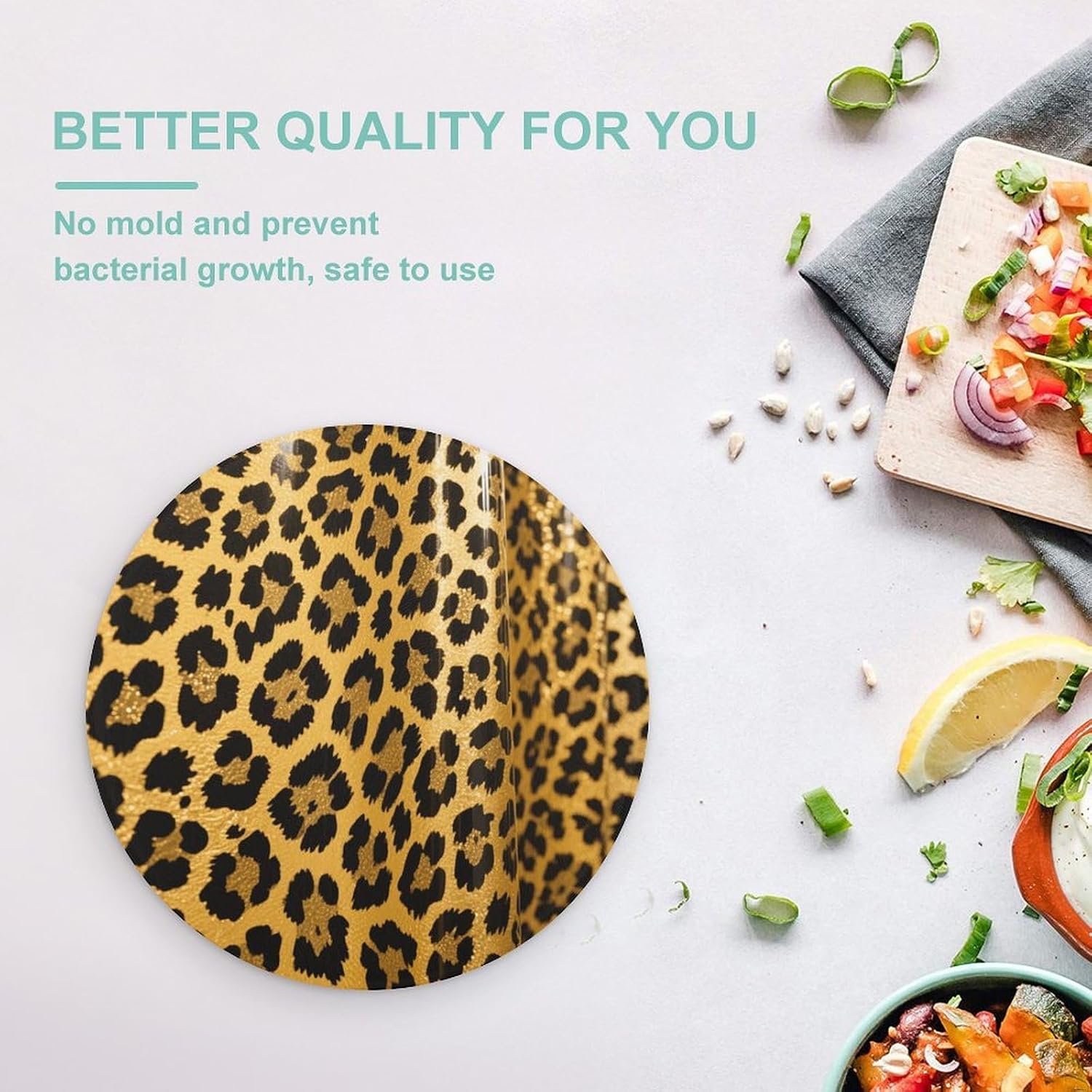 Leopard Print Chopping Block Tempered Glass Cutting Board Mats Round Countertop Cutting Boards Small Charcuterie Boards Bar Cheese Board Snack Tray