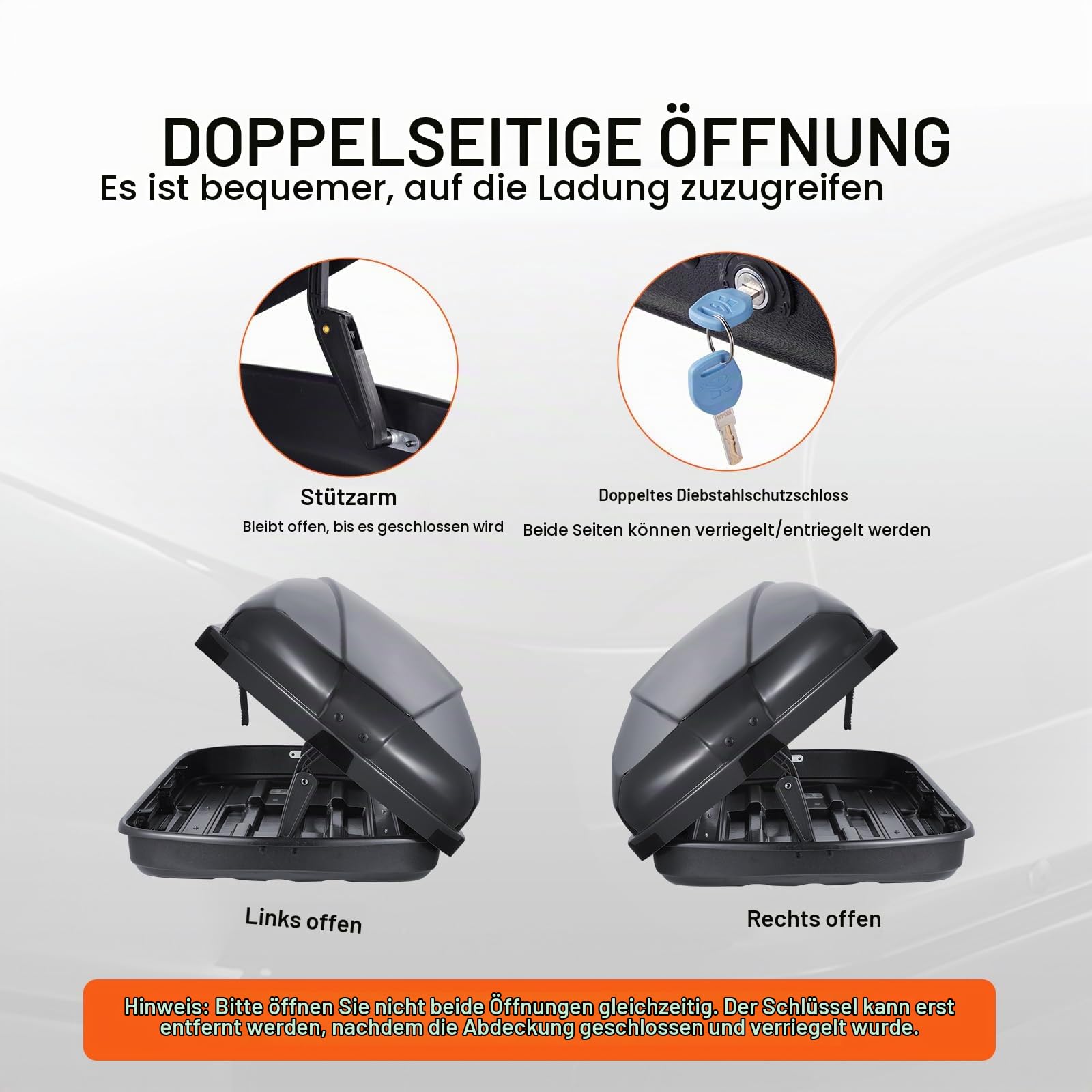 VEVOR Auto Dachbox Dachkoffer Aufbewahrungsbox 220 L, ABS-Hartschalen Dachgepäckträger Aufbewahrungsbox mit beidseitiger Öffnung und 2 verstärkten Gurten, Gepäckaufbewahrungsbox für SUVs Schwarz