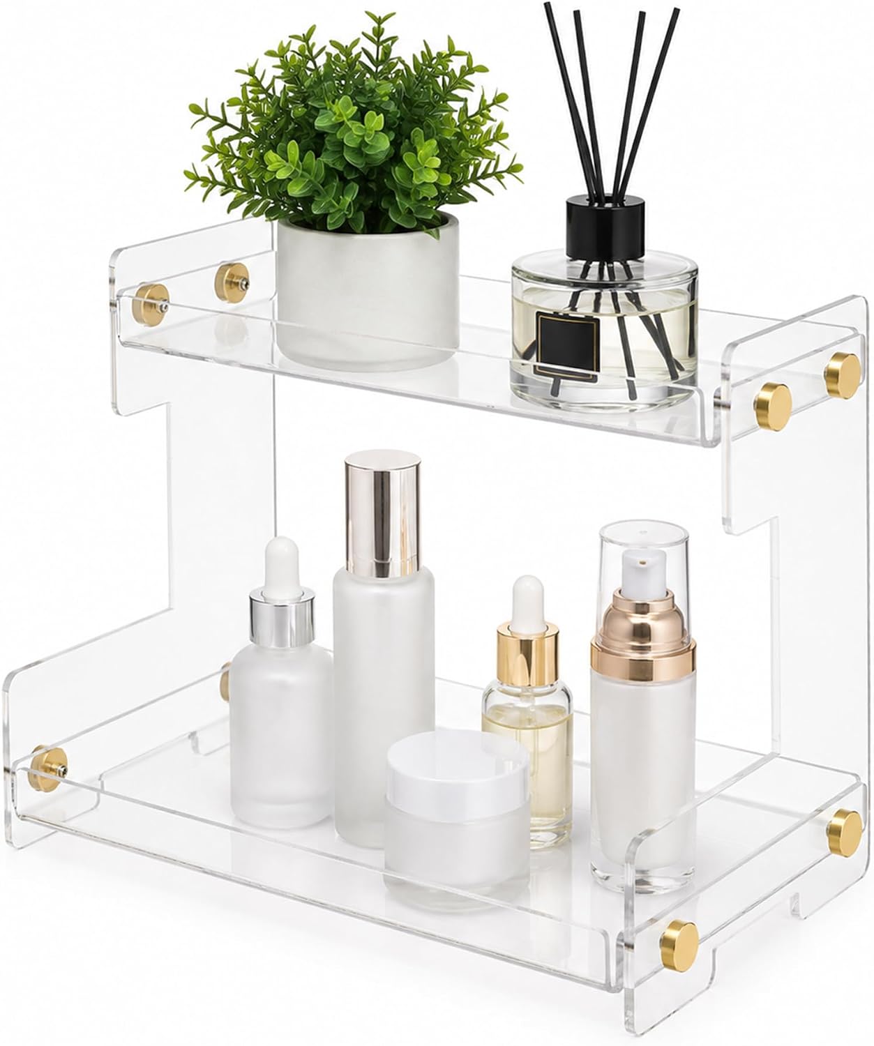 LEQ 2 Tier Bathroom Organizer Countertop Storage, Acrylic Standing Holder Cosmetic Storage Perfume Shelf for Bathroom, Bedroom, Dressing Table and Other Scenes that Need Storage