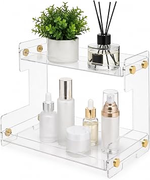 LEQ 2 Tier Bathroom Organizer Countertop Storage, Acrylic Standing Holder Cosmetic Storage Perfume Shelf for Bathroom, Bedroom, Dressing Table and Other Scenes that Need Storage