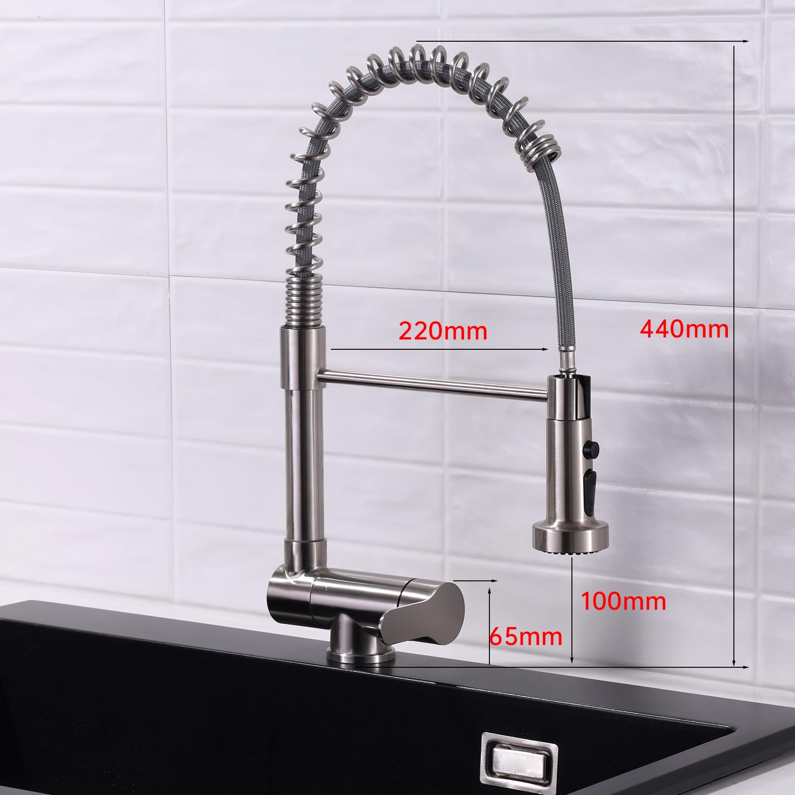 XJTNLB Grifo Cocina Abatible Bajo Ventana y Extraible Grifo Cocina Resorte Mezclador Fregadero Agua Fría y Caliente,Cepillado