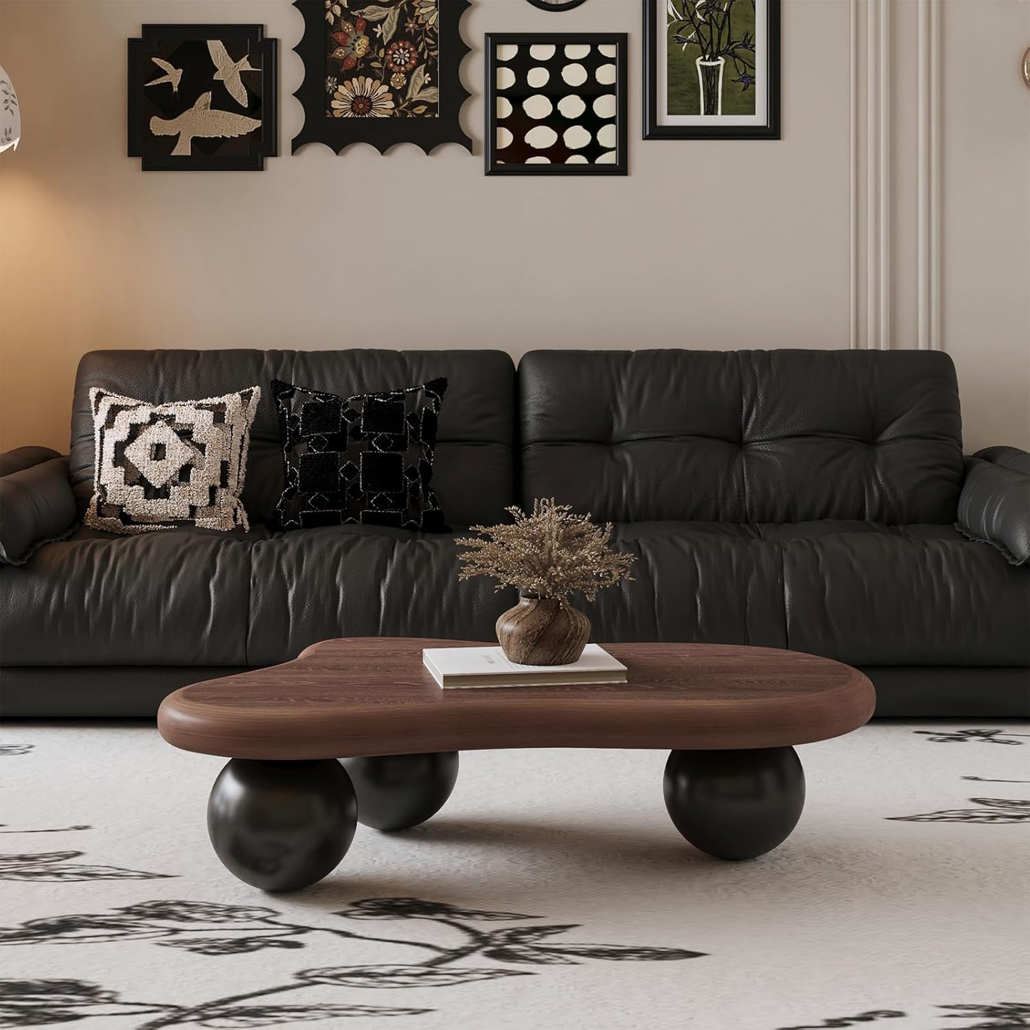 40" Cloud Shaped Coffee Table, Modern MDF Low Table with Ball Legs