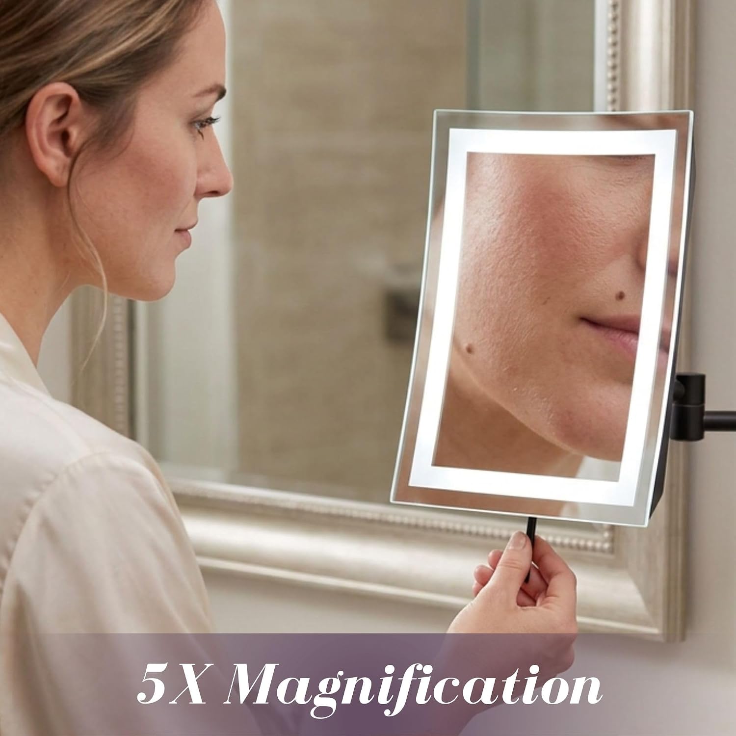JERDON Lighted Wall-Mount Makeup Mirror - 5X - Black - JRT710BKL image 4