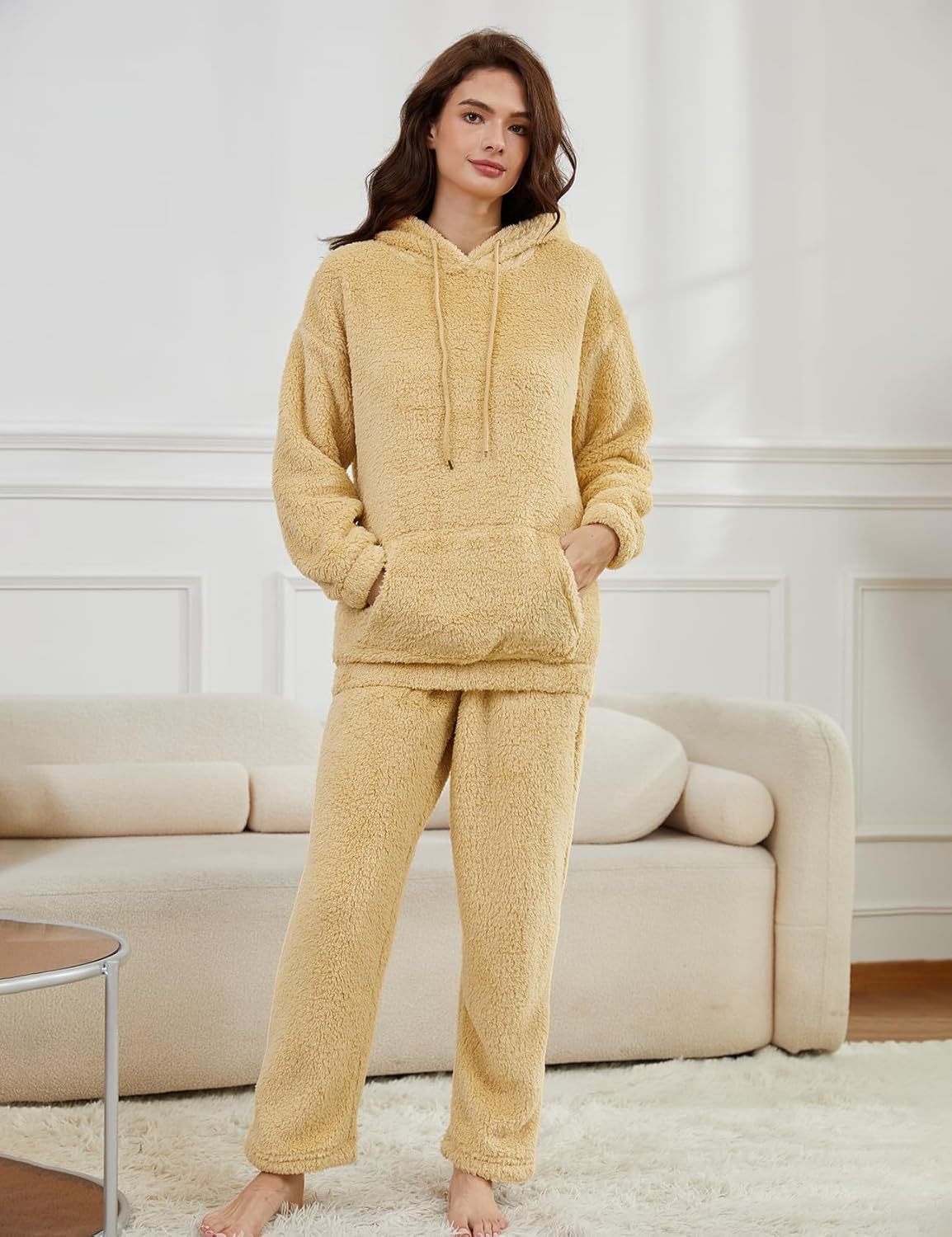 Wyeysyt Women's Fleece Pajamas Sets Fuzzy Loungewear Long Sleeve Casual Hoodies and Pants Fluffy 2 Piece Set Sleepwear - Image 5