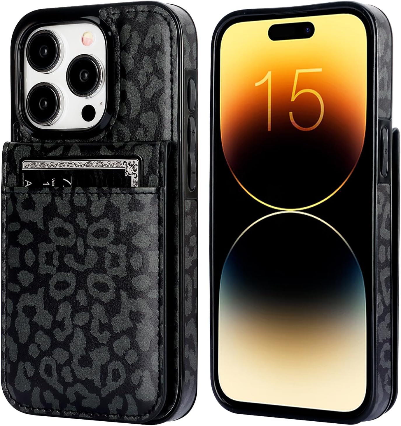 Vaburs Compatible with iPhone 15 Pro Case Wallet with Credit Card Holder, Black Leopard Cheetah Pattern Flip Premium PU Leather Magnetic Closure Shockproof Protective Cover 6.1" - Image 3