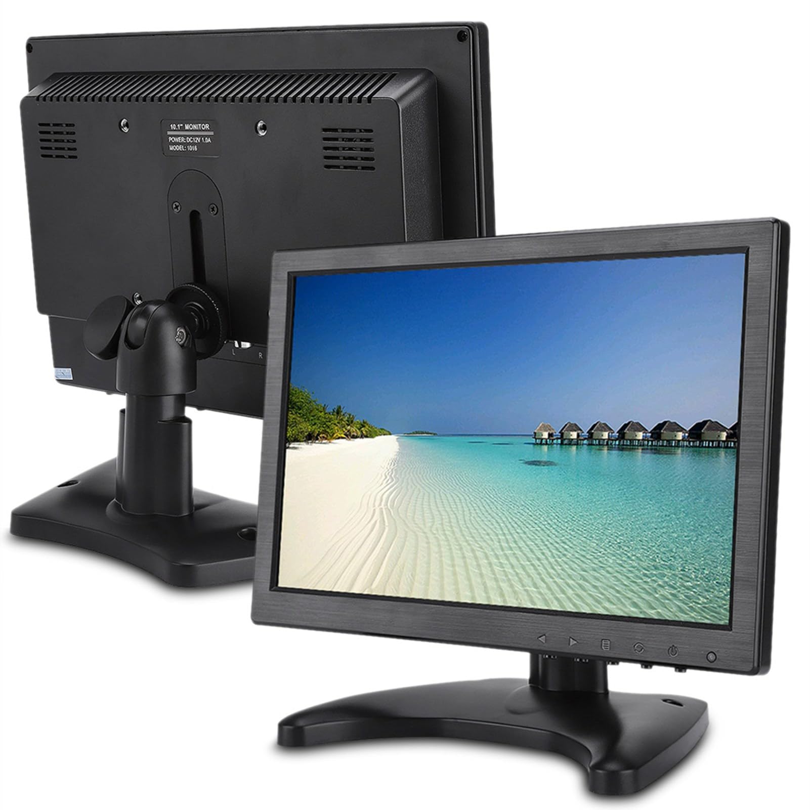 Tosuny 10.1 Pulgadas Monitor Portátil 1920x1200 16:10 LED Full HD Pantalla Monitor Altavoz Dual con Entrada HDMI/VGA/AV/BNC(Enchufe UE)