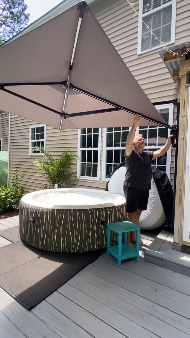 AECOJOY 10ft Solar LED Wall Mounted Outdoor Patio Umbrella, Rectangular Large Offset Cantilever Umbrellas with 180° Rotation Sun Awning for Deck Pool Garden Backyard, Save Space, Grey : Patio, Lawn