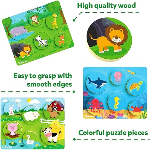 Miniatura 5 de Skillmatics Rompecabezas de clasificación de madera - Juguete de aprendizaje 3 en 1, rompecabezas de animales para niños pequeños y preescolares,