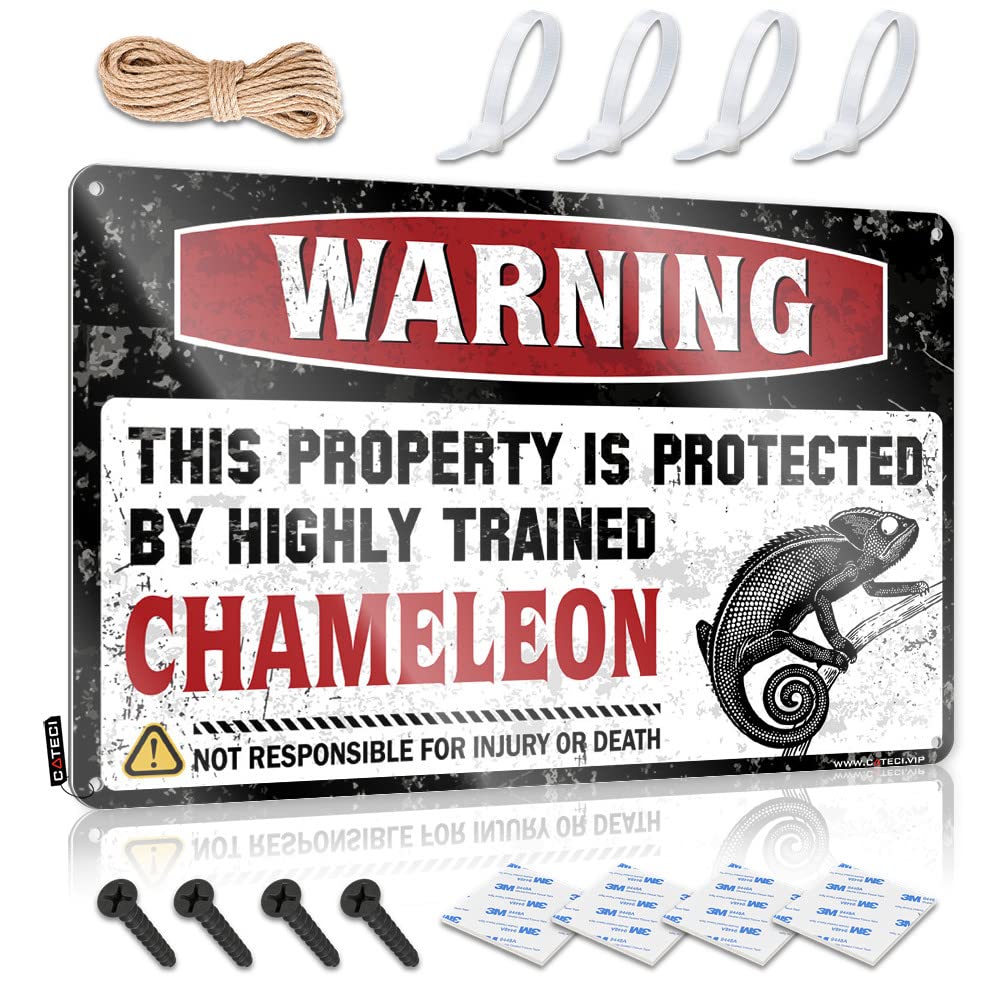 BRUNTELO Personalized Bar Signs Warning This Property Is Protected By A Highly Trained Chameleon Tin Sign(30X40CM)