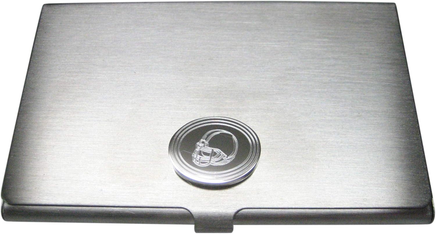 Kiola Designs Silver Toned Etched Oval Football Helmet Business Card Holder