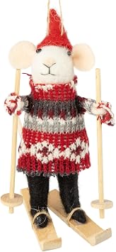 Ski Mouse Ornament - Fair Isle Sweater Mouse Skiing Holiday Decoration