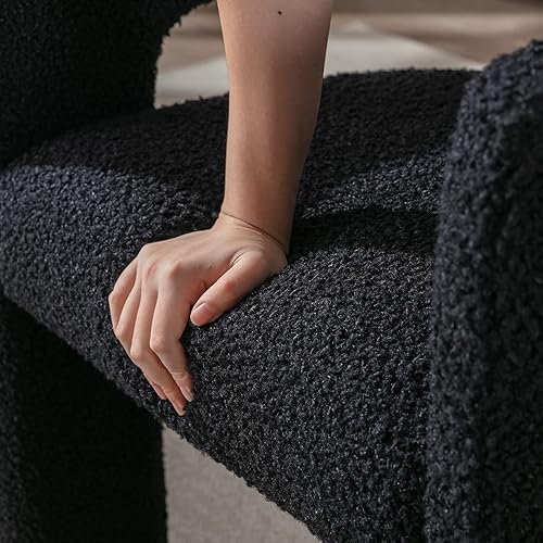 Miniatura 5 de QUINJAY Moderna silla de comedor Sherpa tapizada de piel sintética con brazo cómoda silla lateral para cocina sala de estar recepción color negro