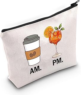 VAMSII Aperol Spritz Lover Gift Coffee AM Aperol Spritz PM Makeup Bag Coffee Lover Cosmetic Bag Retro 90s Aperol Gift (Beige)