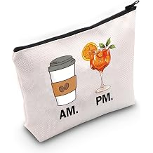 VAMSII Aperol Spritz Lover Gift Coffee AM Aperol Spritz PM Makeup Bag Coffee Lover Cosmetic Bag Retro 90s Aperol Gift Beige