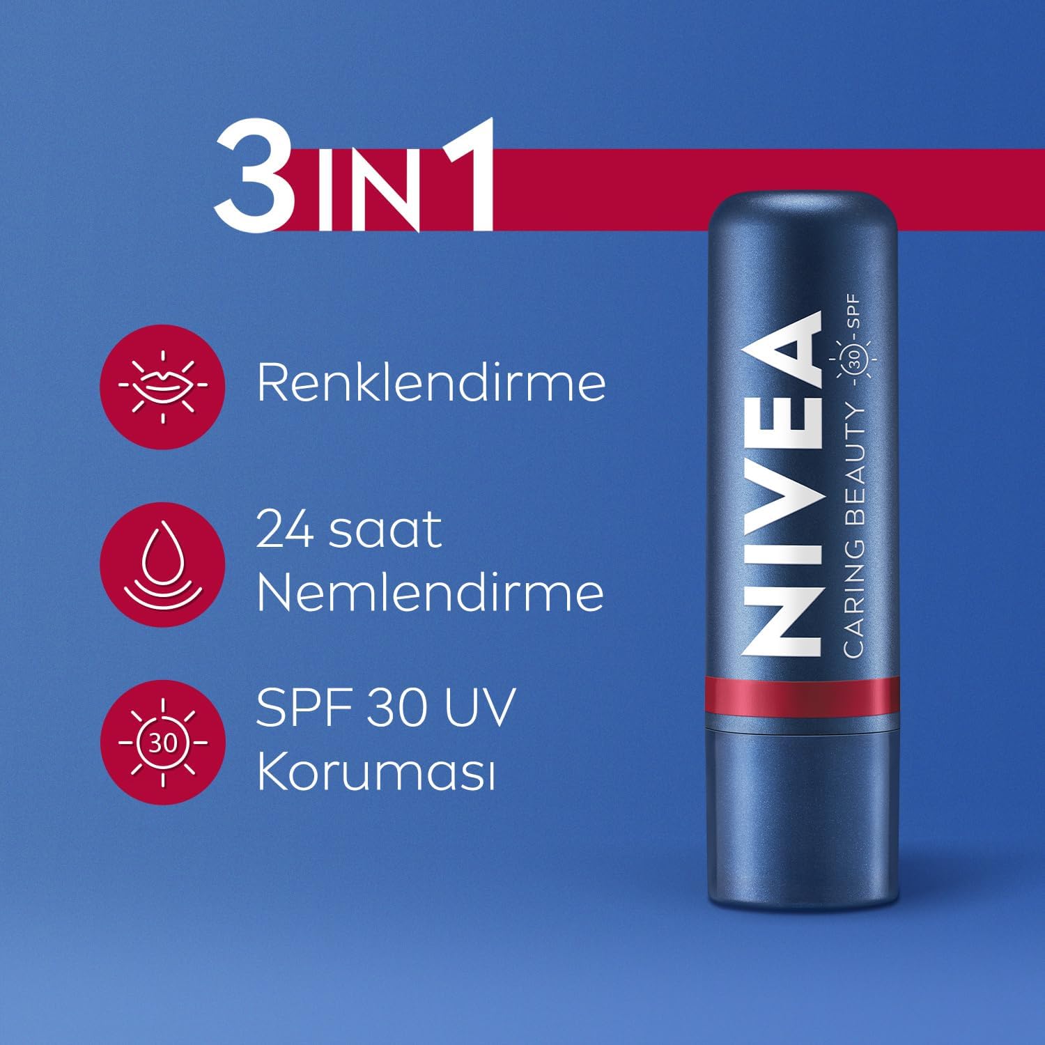 NIVEA Ухаживающая помада для губ Caring Beauty 3 в 1 Red 4,8 г