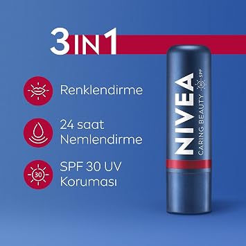 Nivea SPF30 Moisturizing Lip Care Cream 4.8gr, Coral, Rose, Red Color, Lip Cheek, Blush Effect