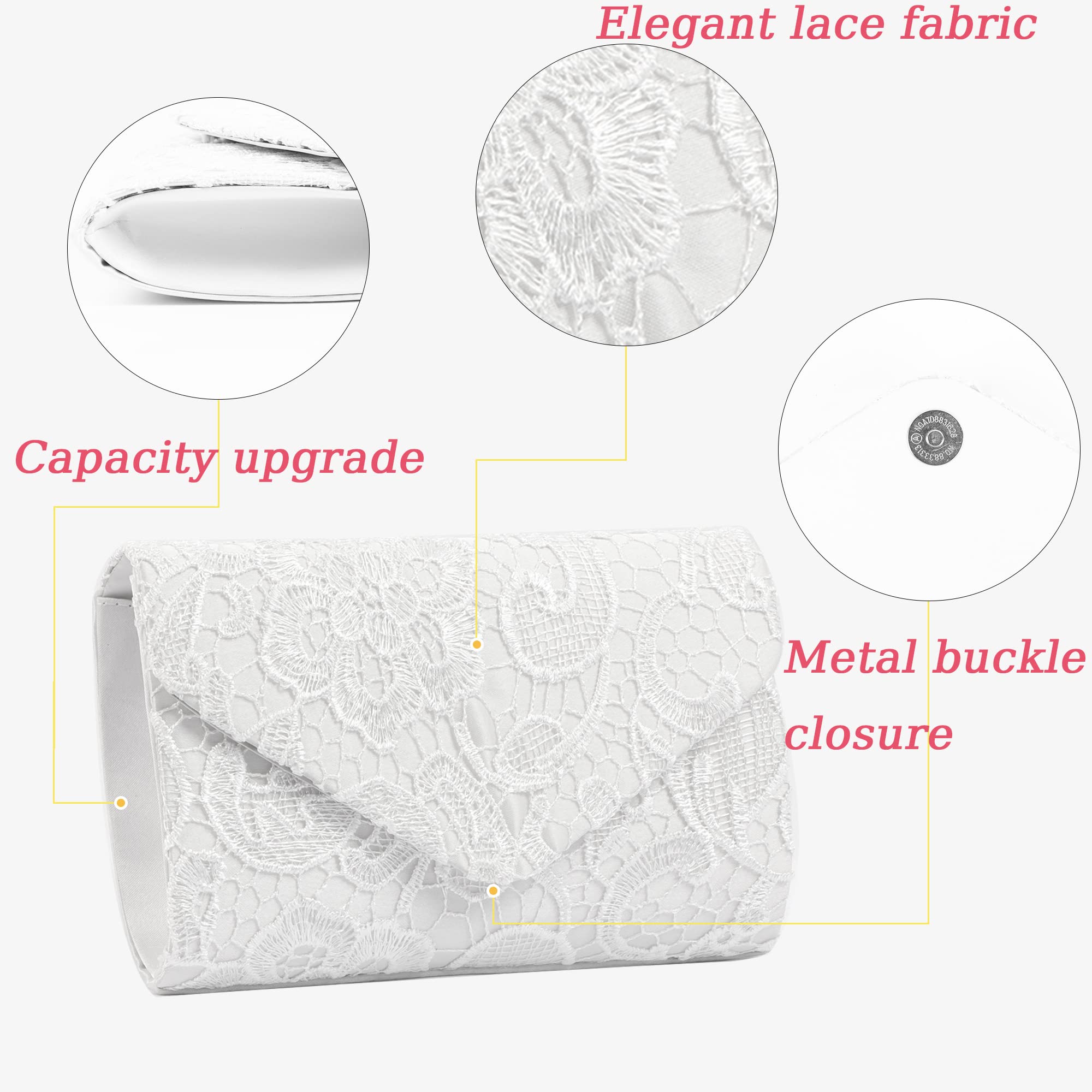 Damen Abendtasche Spitze Clutch Elegant Hochzeit Taschen Umhängetasche Handtasche Satin Bag und Party Ball Abend Handtasche Brauttasche Schultertasche