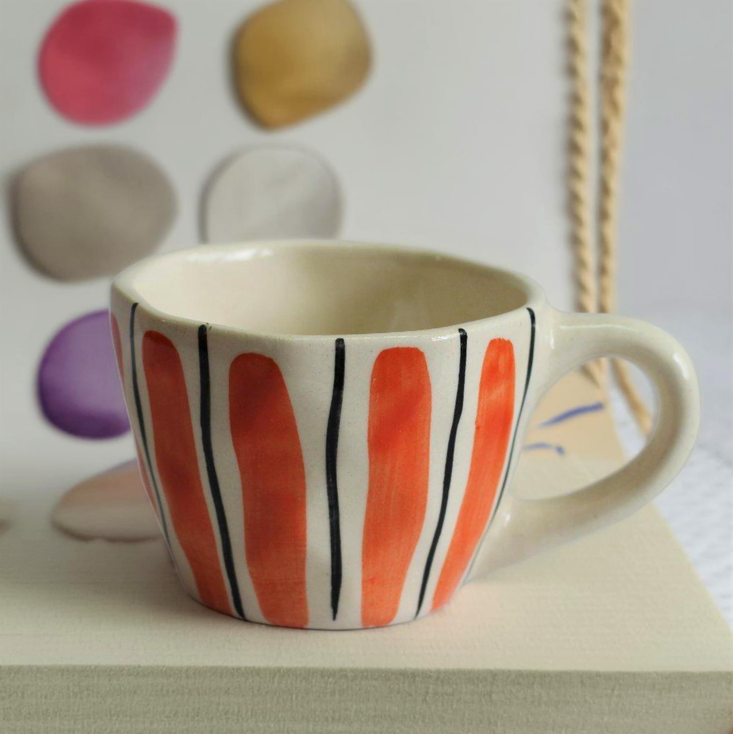 Kawai Homes Handcrafted Red Hearts Cup for Coffee Chai Tea Milk Cups (330 ml, Microwave & Dishwasher Safe) (Single Piece - Orange Stripes) (B0DH2JH61G) Amazon Price History, Amazon Price Tracker