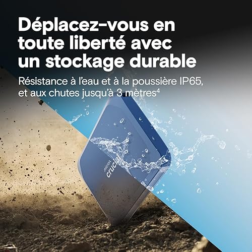 Crucial X10 6To Disque SSD Externe Portable, Jusqu’à 2100Mo/s, USB-C 3.2 Gen2, Résistance à la poussière et à l'eau classée IP65, Disque Dur Externe, Bleu Mat - CT6000X10SSD9-02 - 4