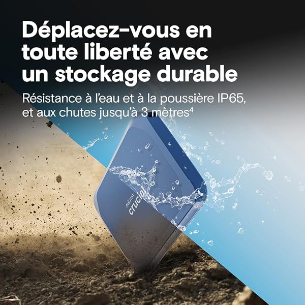 Crucial X10 1To Disque SSD Externe Portable, Jusqu’à 2100Mo/s, USB-C 3.2 Gen2, Résistance à la poussière et à l'eau classée IP65, Disque Dur Externe, Bleu Mat - CT1000X10SSD9-02 - 4