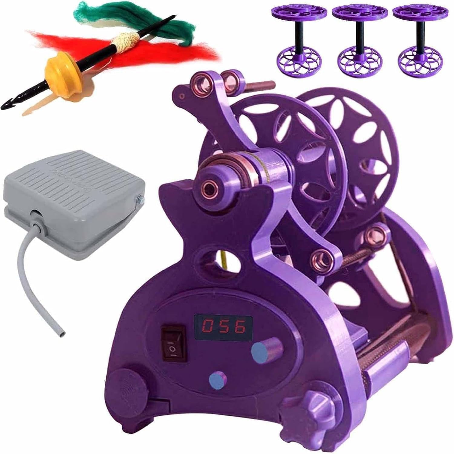 800RPM Spinning Wheel for Wool, 12v Electric Winding Machine, 120 g 240 g Capacity, with 3 Spools, Forward and Reverse Shift, for Yarn Weaving Blending Roving,A