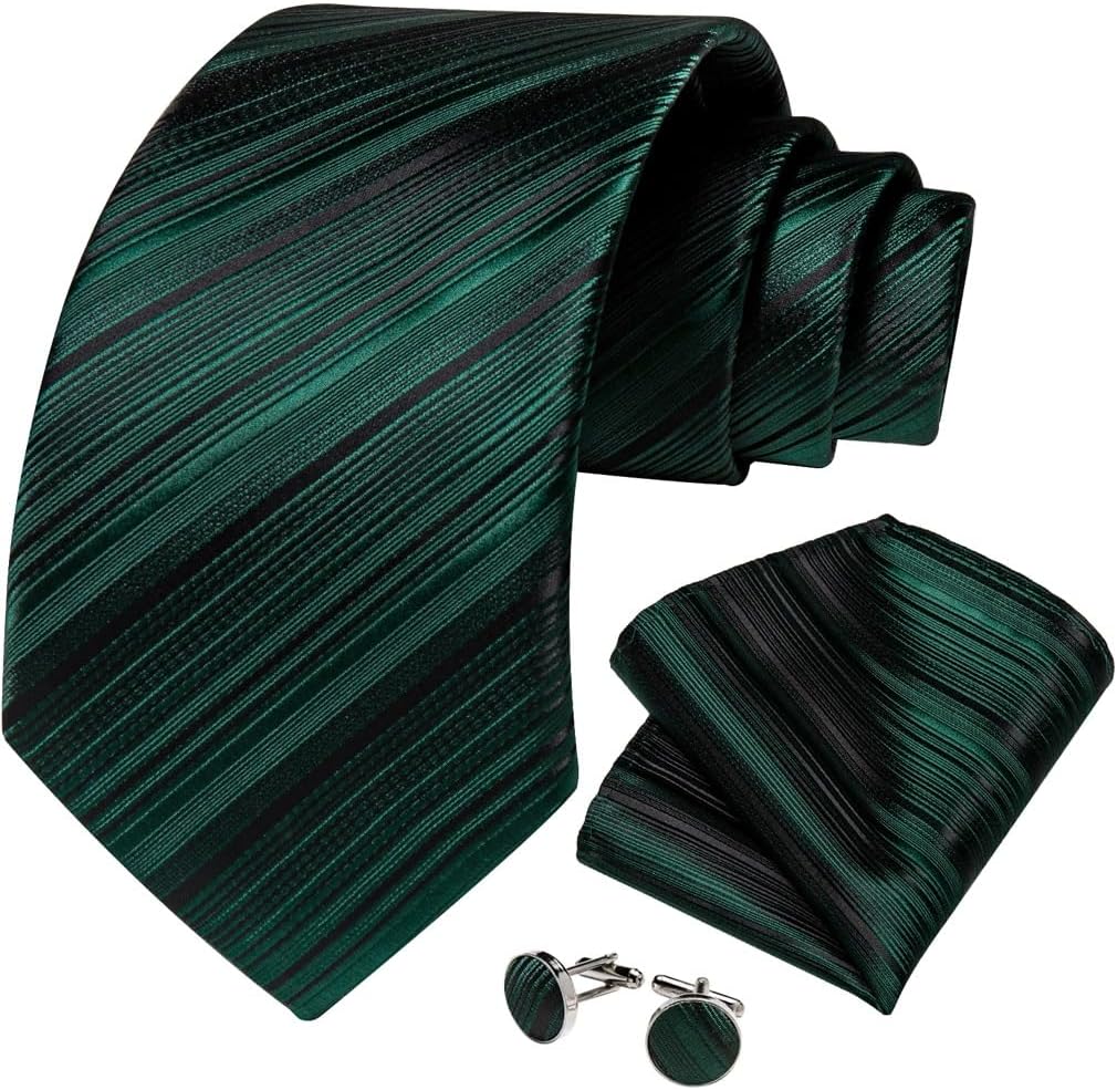 Men Neckties Striped Silk Ties Men's Tie Sets Solid Formal Wedding Business Neckwear Pocket Square Cufflinks Gift