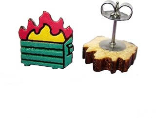 Dumpster Fire Stud Earrings, Trash Garbage Fire Funny Jewelry with Nickel Free Hypoallergenic Posts
