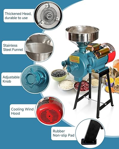 Miniatura 6 de NAIZEA Molinillo eléctrico de grano de Grain Mills de 3000 W 110 V, molinillo de maíz comercial, molinillo de trigo, molinillo de harina, molinillo
