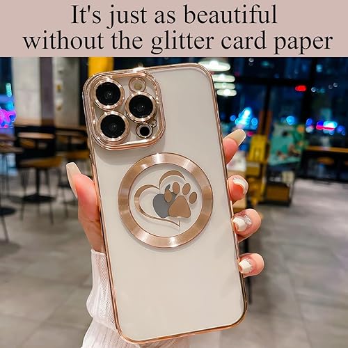 Miniatura 3 de Funda transparente compatible con iPhone 14 Pro Max con purpurina y diseño de corazón de pata de amor compatible con MagSafe magnético fuerte,