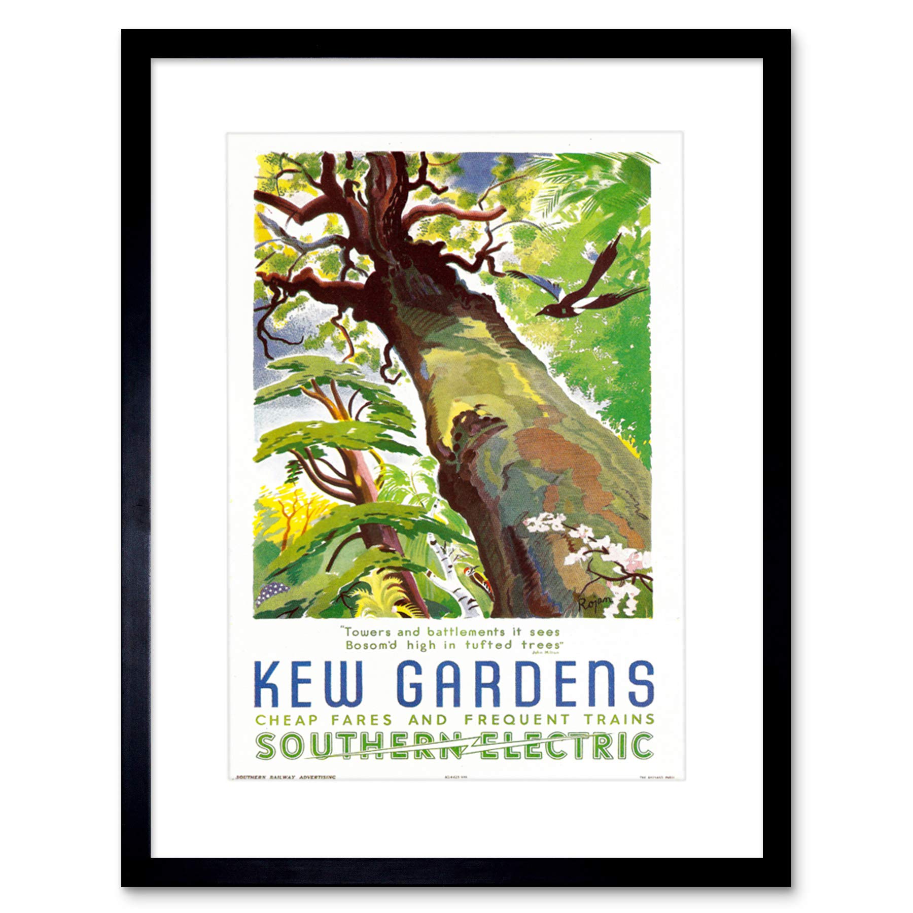 Wee Blue Coo Vintage Travel Kew Gardens Southern Electric Tree Bird Framed Wall Art Print