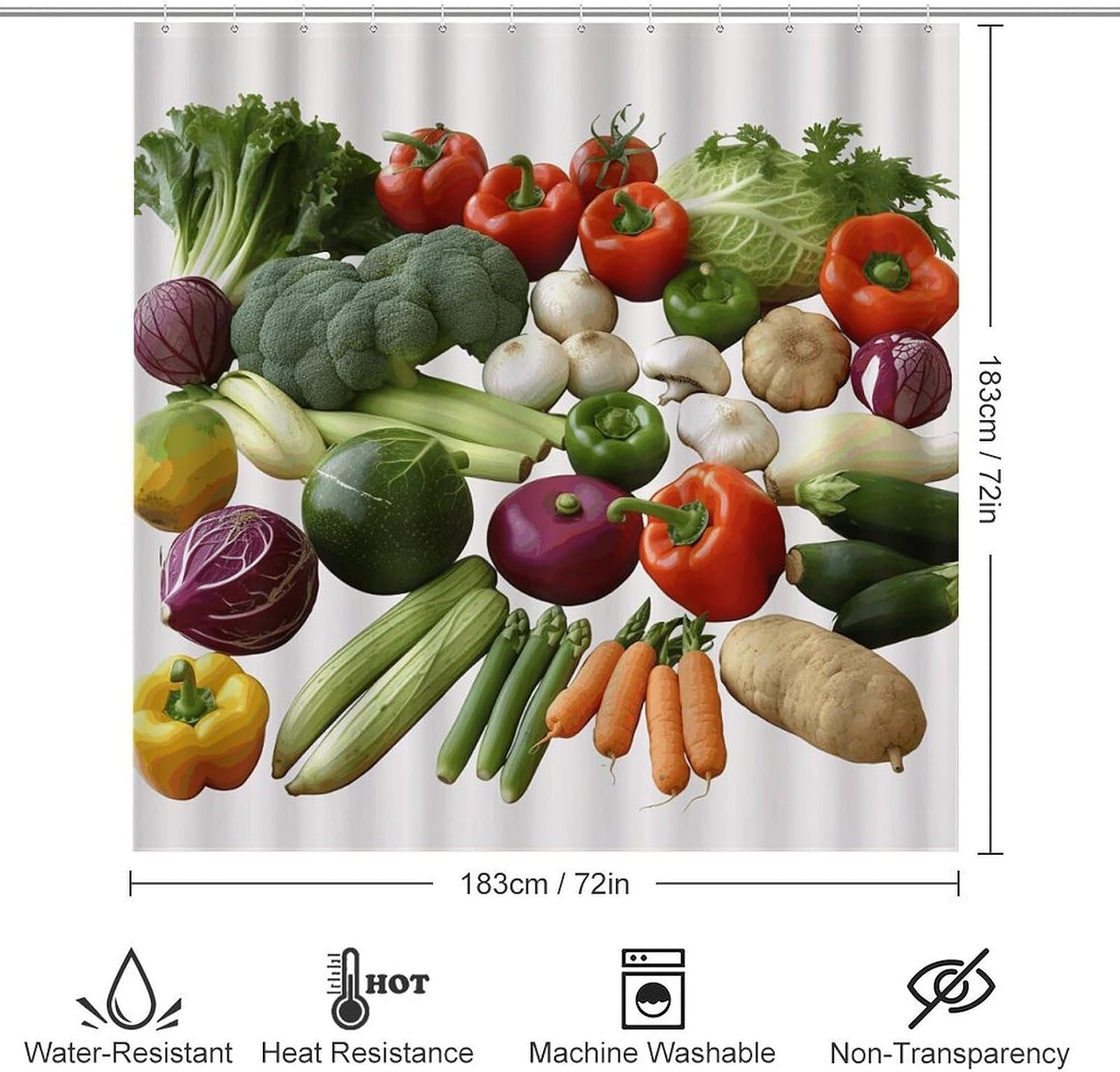 Introduction of Various Vegetables 4Pcs Shower Curtain Set with Non-Slip Rugs, Toilet Lid Cover and Bath Mat,Bathroom Set Decor Accessories,Curtain Set with 12 Hooks, 72 X 72 Inch