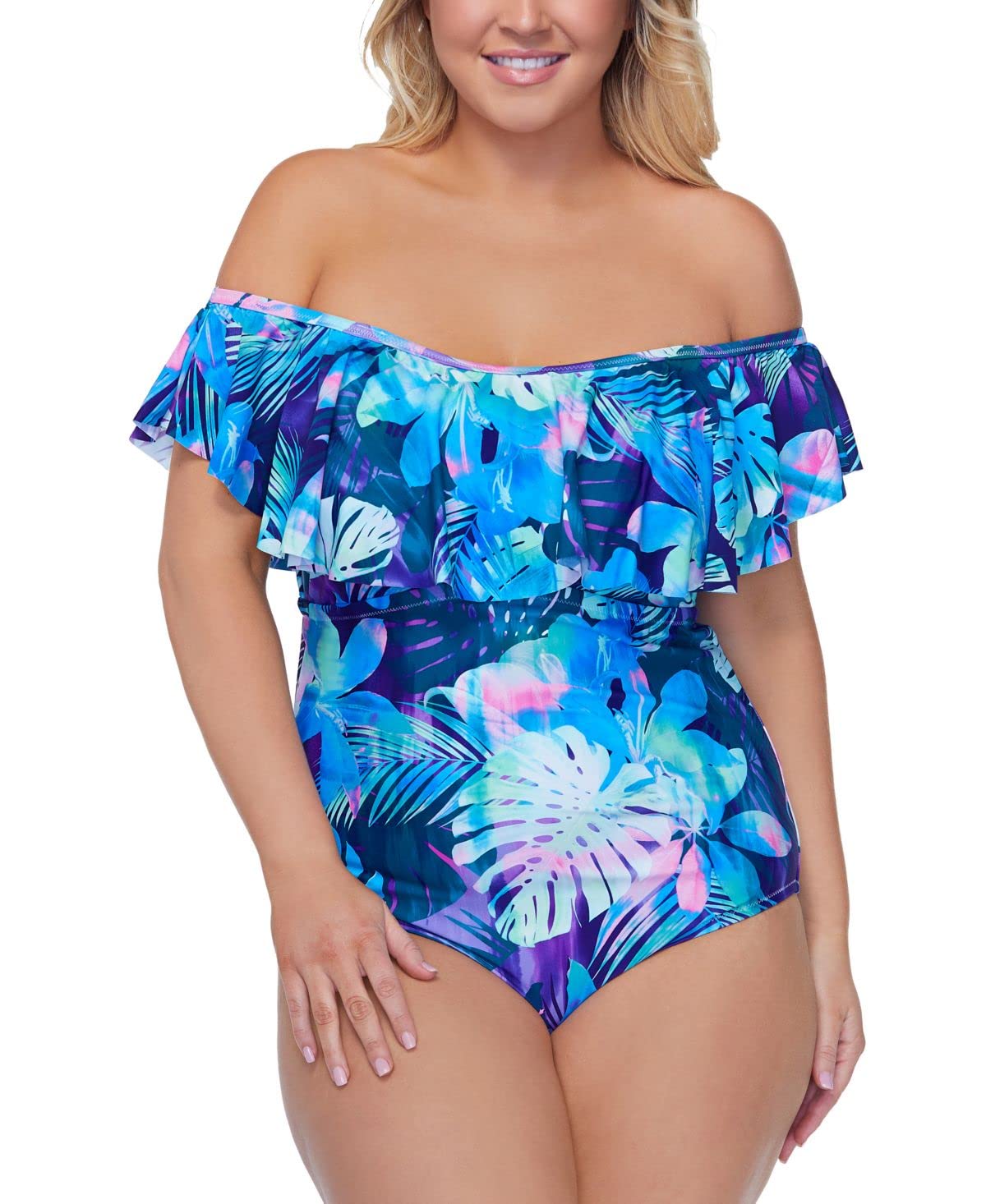 Raisins CurveWomens Trendy Plus Size Vieques Tortuga One-Piece Swimsuit Size 16W Multi, Multi, 16