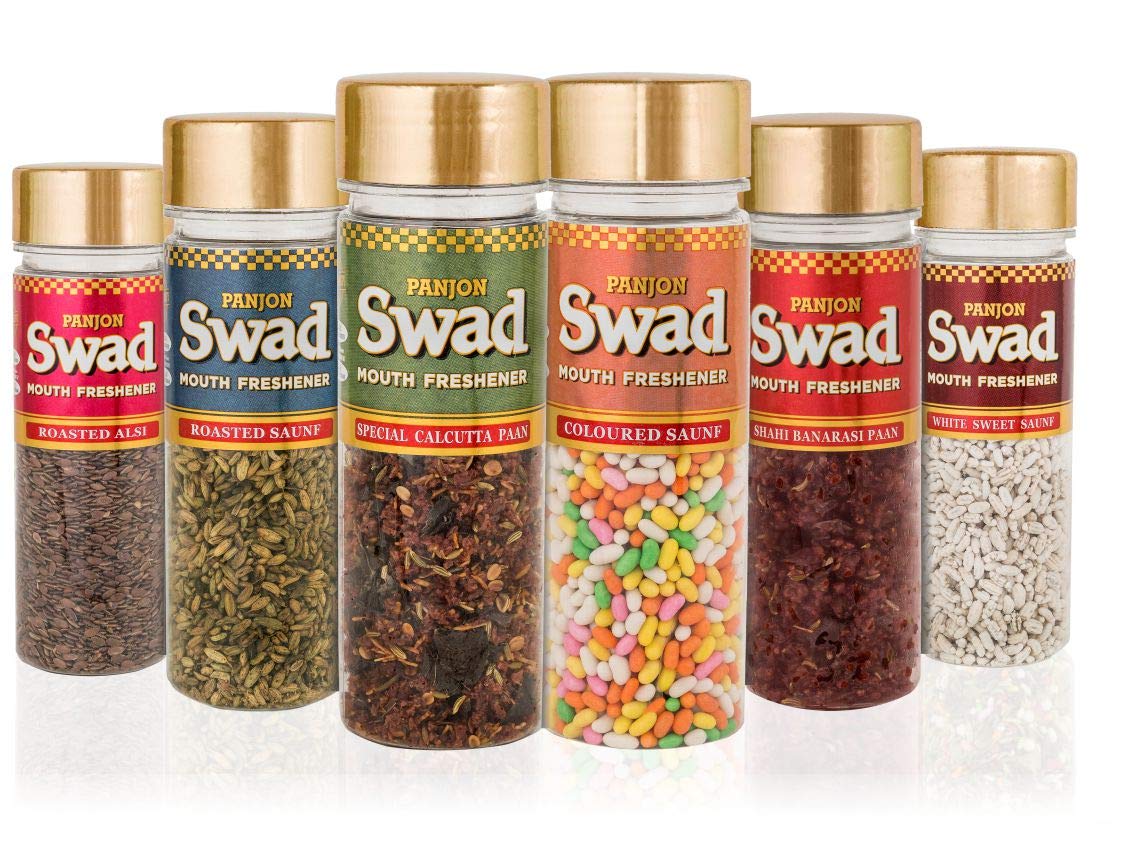 Panjon Swad Gift Hamper Mukhwas [White Sweet Saunf, Coloured Saunf, Calcutta Paan, Banarasi Paan, Roasted Saunf, Roasted Alsi Mouth Freshener Diwali Rakhi Gift] 6 Bottles, 670g (B07KDGLQ3F) Amazon Price History, Amazon Price Tracker