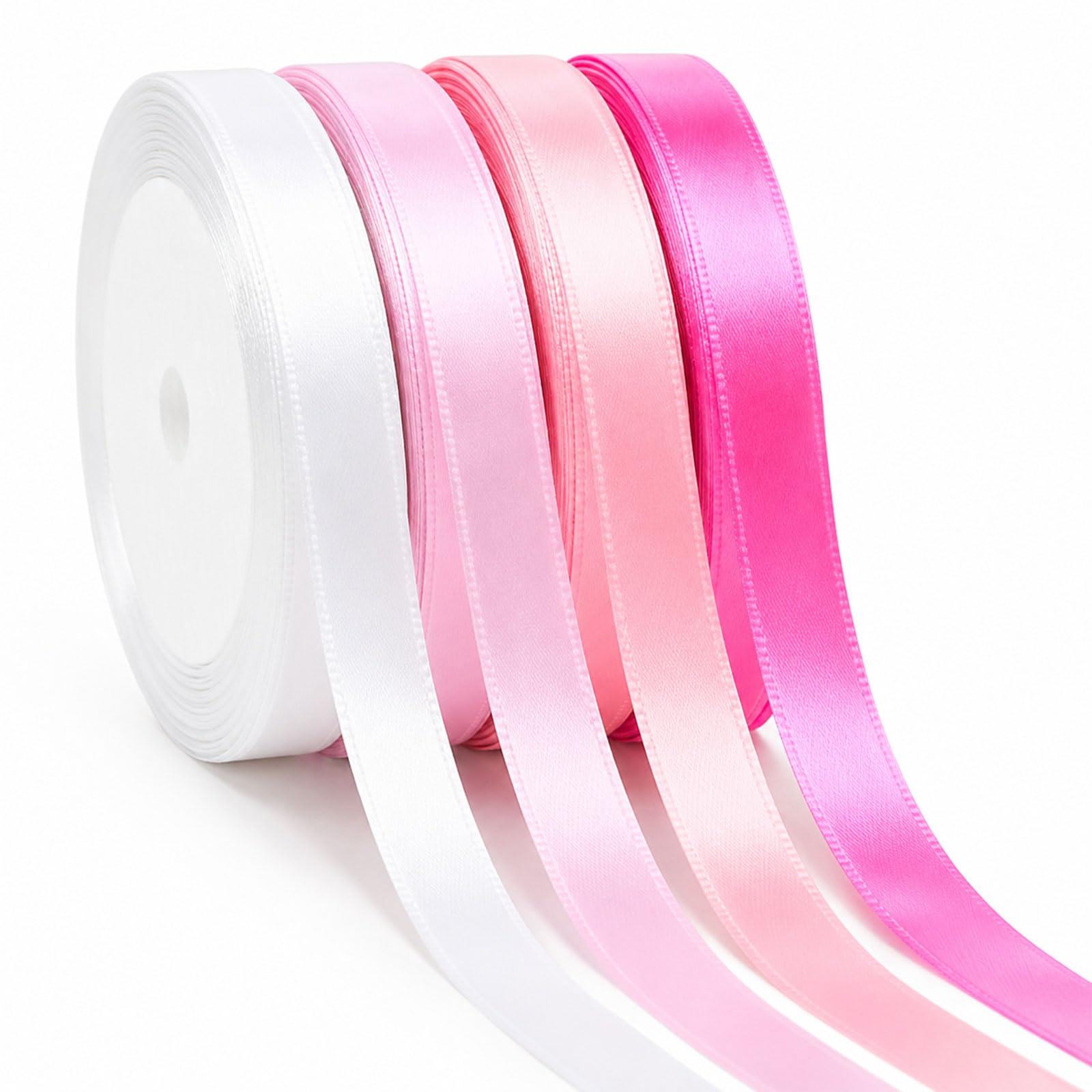 Thfaeyta 4 Rolls Satin Ribbon Gift Wrapping Ribbon (Pink White)
