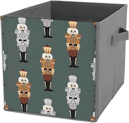 Christmas Nutcracker Colorful Storage Cubes,Fabric Collapsible Storage Bins with Dual Handles,Cool Soilder Foldable Cube Baskets for Shelf,Closet