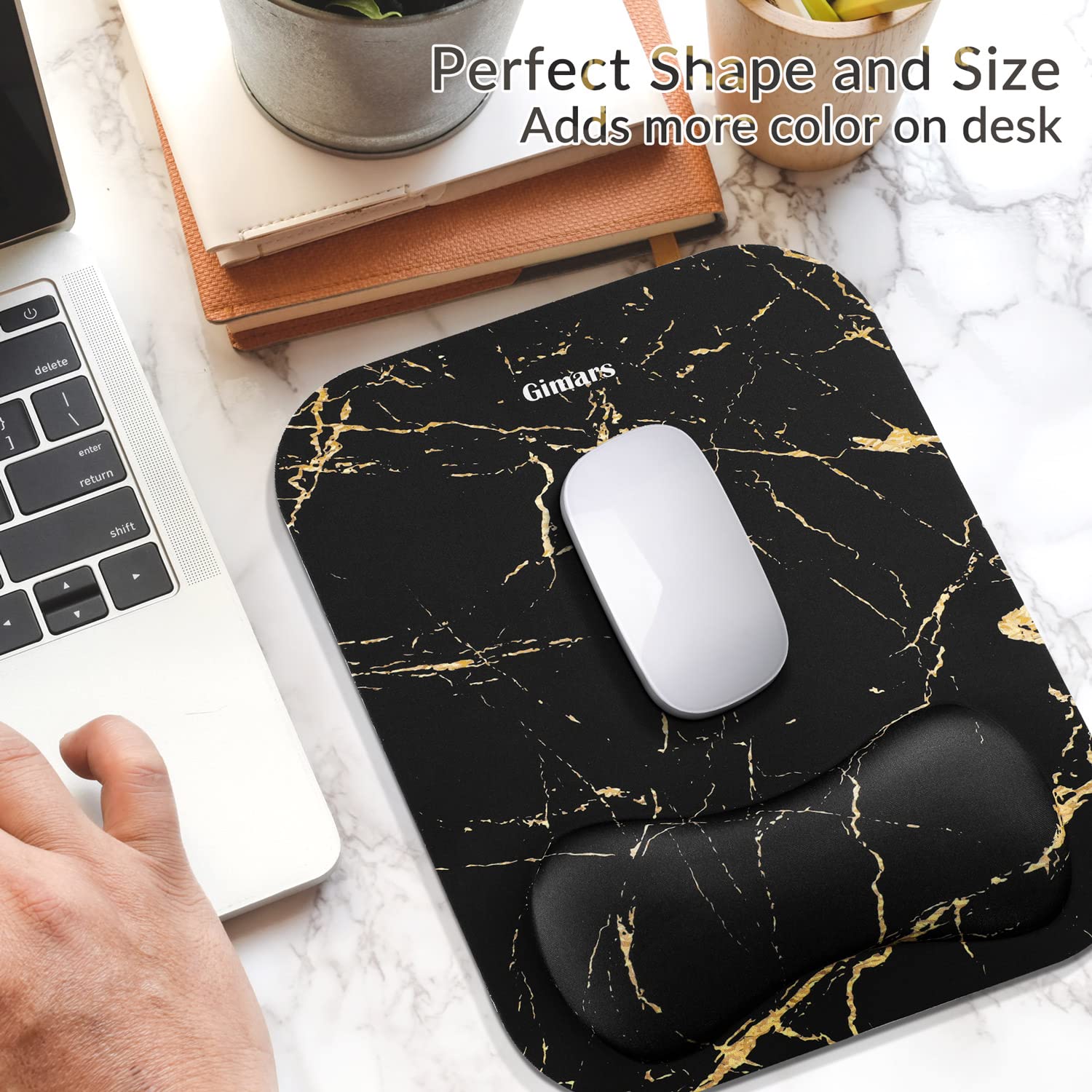 Gimars Tappetino Mouse Poggiapolsi, Mouse Pad Ergonomico in Memory Foam, Mousepad Gaming con Supporto Poggia Polsi e Base Antiscivolo per Computer Laptop Ufficio, Marmo