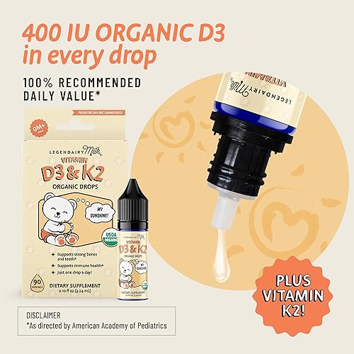 Miniatura 3 de Legendairy Milk Gotas líquidas orgánicas de vitamina D3 K2 para bebés, 400 UI de gotas de vitamina D para bebés  Vitamina D para recién nacidos,